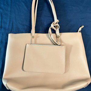 Lightweight Tan Faux Leather Tote with Wallet